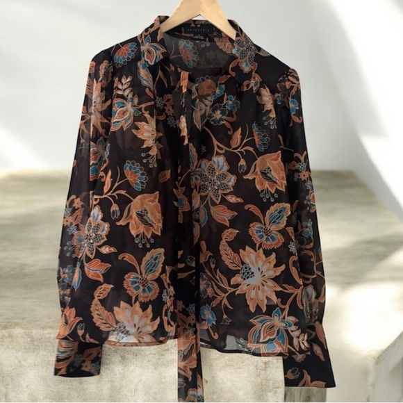 Sanctuary Tops - Sanctuary Semi Sheer Long Sleeve Floral Blouse NWOT